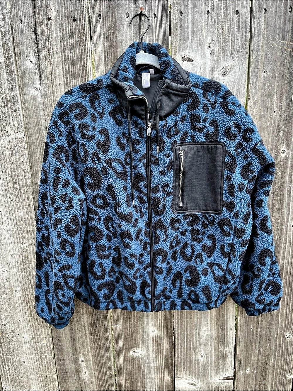 Sweaty Betty Leopard Print Fleece Jacket in Blue Size Medium